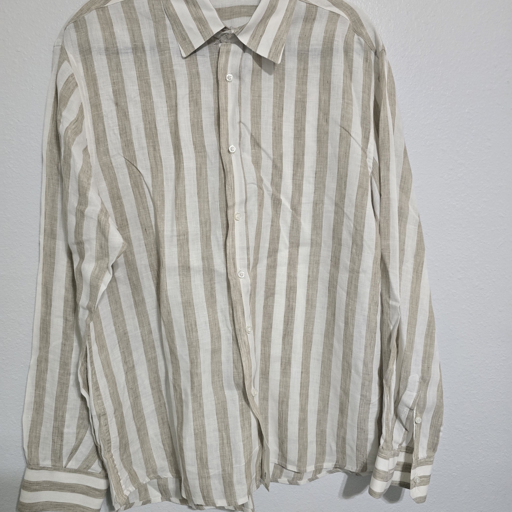 Classic Beige and White Striped Men's Shirt